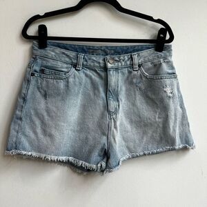 Michael Kors Women's High Rise Fringe Hem Light Distress Blue Denim Shorts Sz10